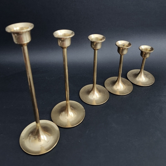 Set of 5pcs-Vintage Brass Candlesticks Holders, Brass Home decor, shelf decor - Picture 5 of 10
